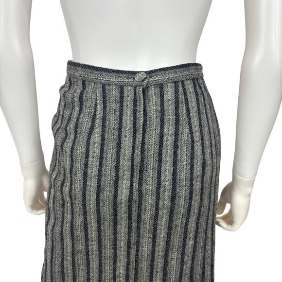 Vintage 80s Wool Skirt Womens XS Gray Striped Straight Knee Length Pencil - Picture 9 of 10